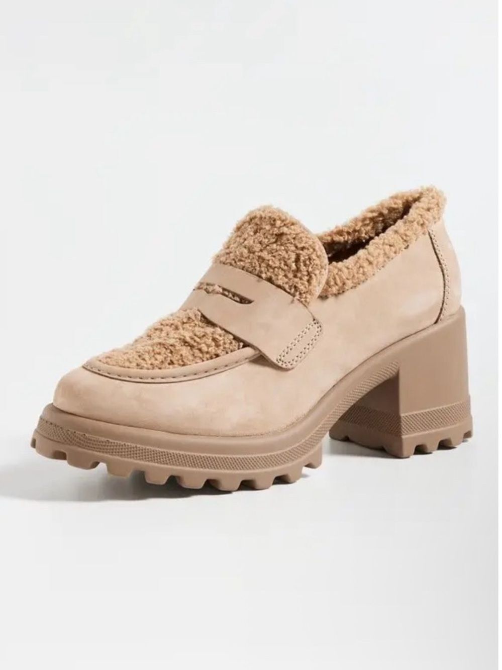 Voile Blanche Tani Heeled Loafers in Light Brown Size 38 Chunky Shearling